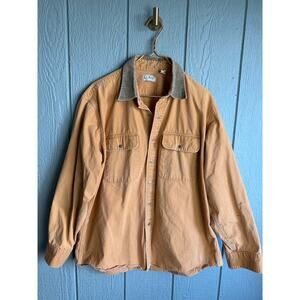 Vintage L.L.Bean Canvas Chore Shirt Jacket Tan Corduroy Collar USA Made 90s